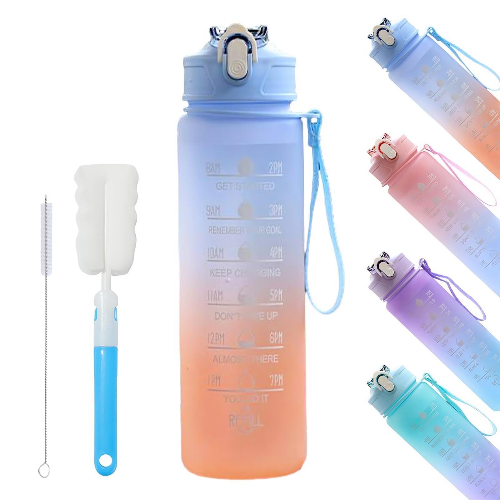 YekouMax Water Bottle 750ml, Sports Water Bottle with Straw, Leak Proof Drinks Bottle with Time Markings, Tritan BPA Free Bottle for Gym, Running, Canteens, Men and Women (Gradient Blue, 750ml)