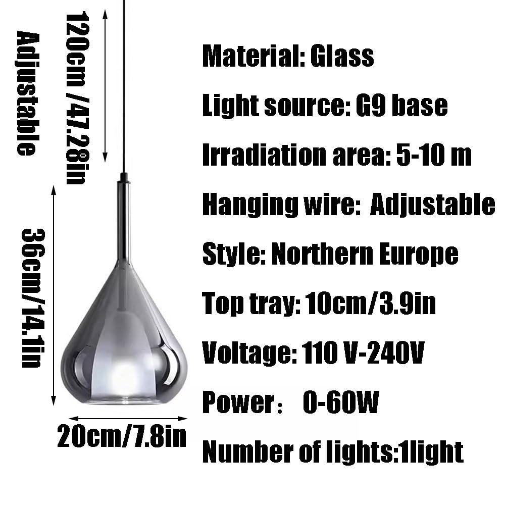Lampada a Sospensione in Vetro in Stile Nordico, Paralume Creativo a Forma di Goccia d'Acqua, lampadario a Testa Singola con Sorgente Luminosa G9, apparecchi di Illuminazione Decorativi da Soffit