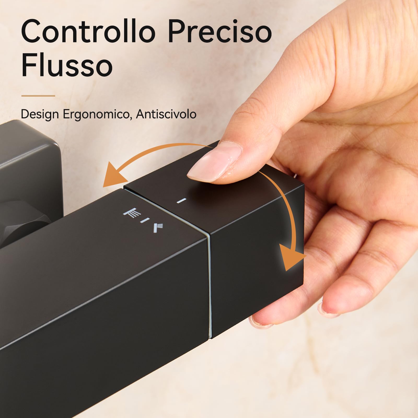 Auralum Miscelatore Termostatico Doccia con 2 Uscite, Attacco Standard Europeo G1/2, Distanza Installazione 150mm±10mm, Miscelatore Doccia Esterno Nero, Rubinetto Doccia da Muro Forma Rettangolare