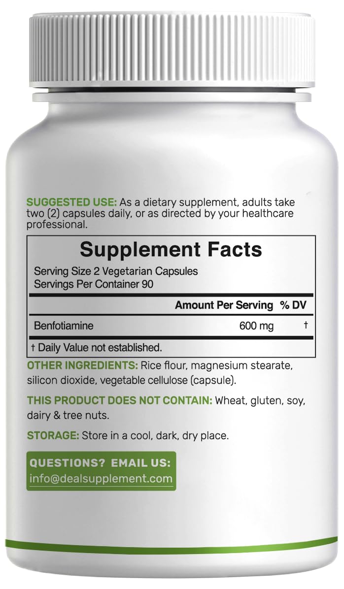 Benfotiamine 600mg Per Serving, 180 Veggie Capsules (300mg Per Cap) – Fat Soluble Vitamin B1 Thiamine Supplement – 3rd Party Tested, Vegan, Non-GMO, Gluten Free — Amazon image 7