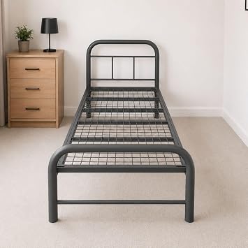 Reinforced Beds Cromer Single Metal Bed Frame 90 x 190 cm | Heavy Duty Steel Bed with Thick Mesh Base | Strong Tubular Metal Structure | Durable Support for Adults | Easy Assembly | Grey