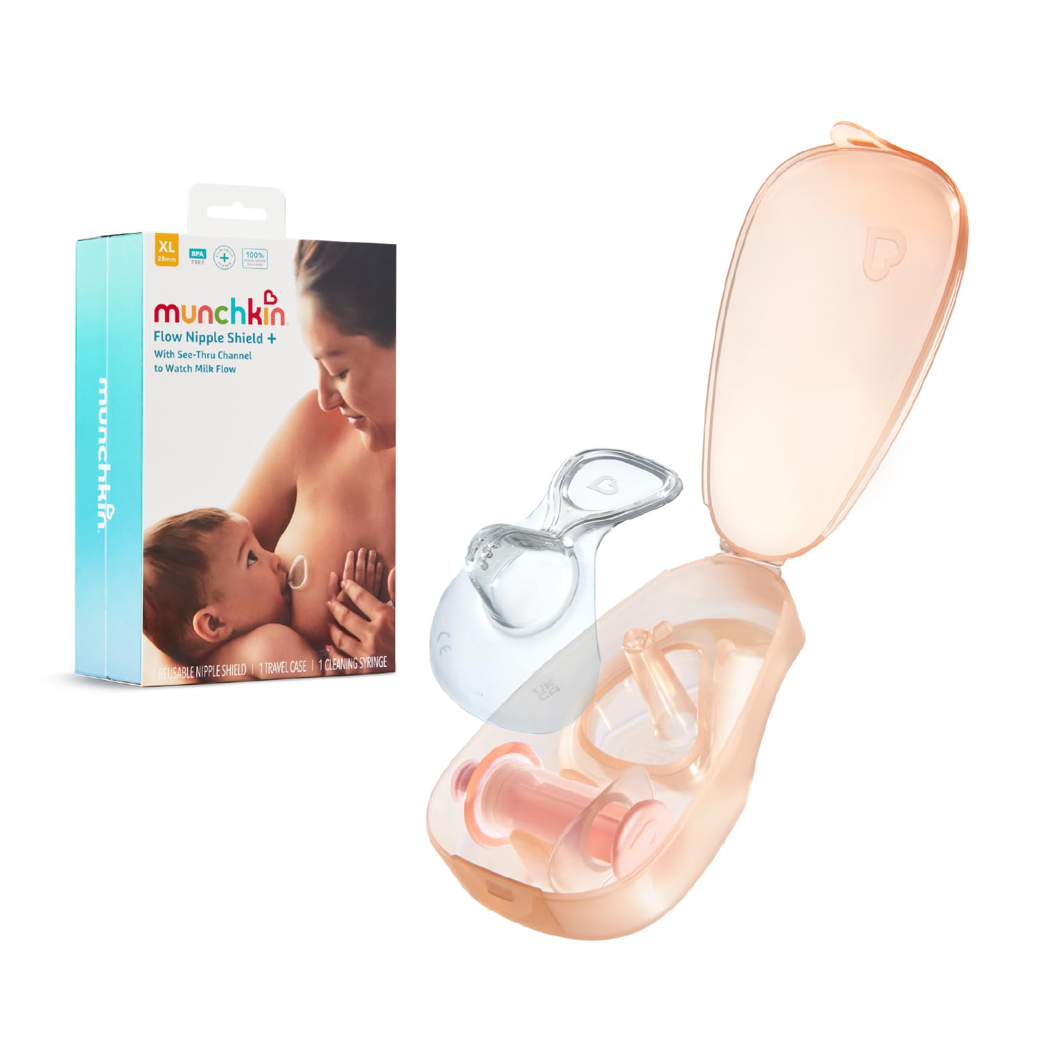 Munchkin Flow Breastfeeding and Latch Monitor | Nipple Shield for Newborn with See-Thru Channel to Check Milk Flow, Breastfeeding Essentials and Nursing Support for Mum | Silicone | 28mm
