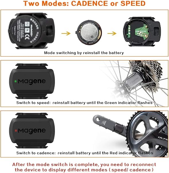 Magene S3+ Sensore di velocità/Cadenza per Ciclismo, Sensore RPM per Bicicletta Wireless Ant+/Bluetooth 4.0 - 4
