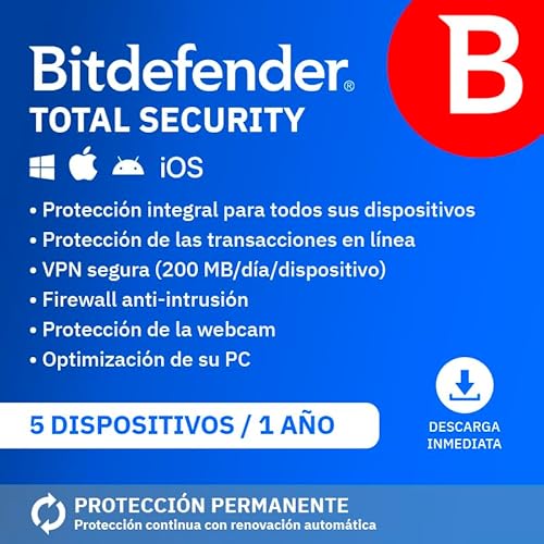 Bitdefender Total Security 2025 | 5 Dispositivos | 1 Año | PC/Mac/iOS/Android | Código de activación por email | Renovación automática
