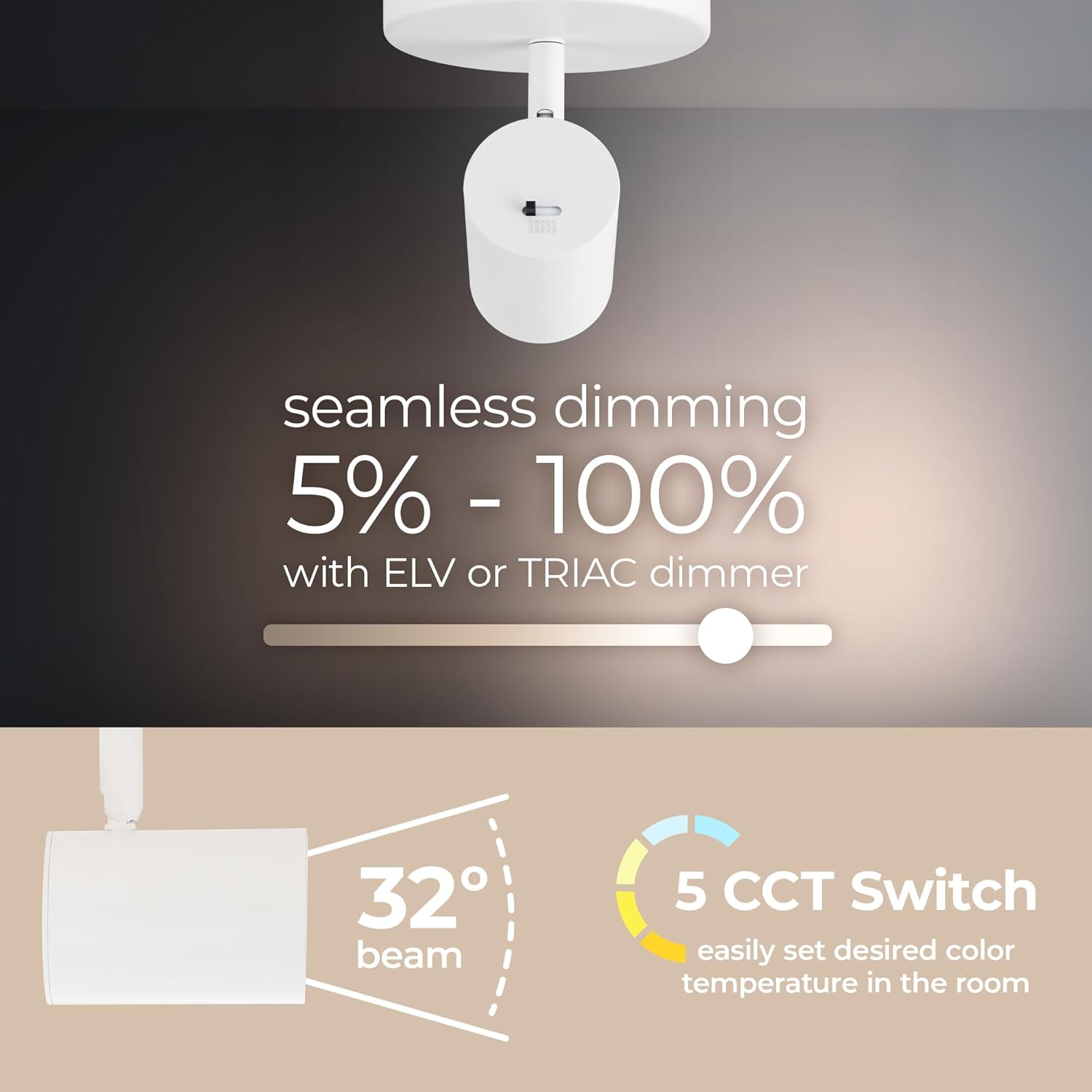 Amped Collection LED 10W 808 Lumens Adjustable Monopoint 5-CCT Selectable with Canopy for Junction Box in White