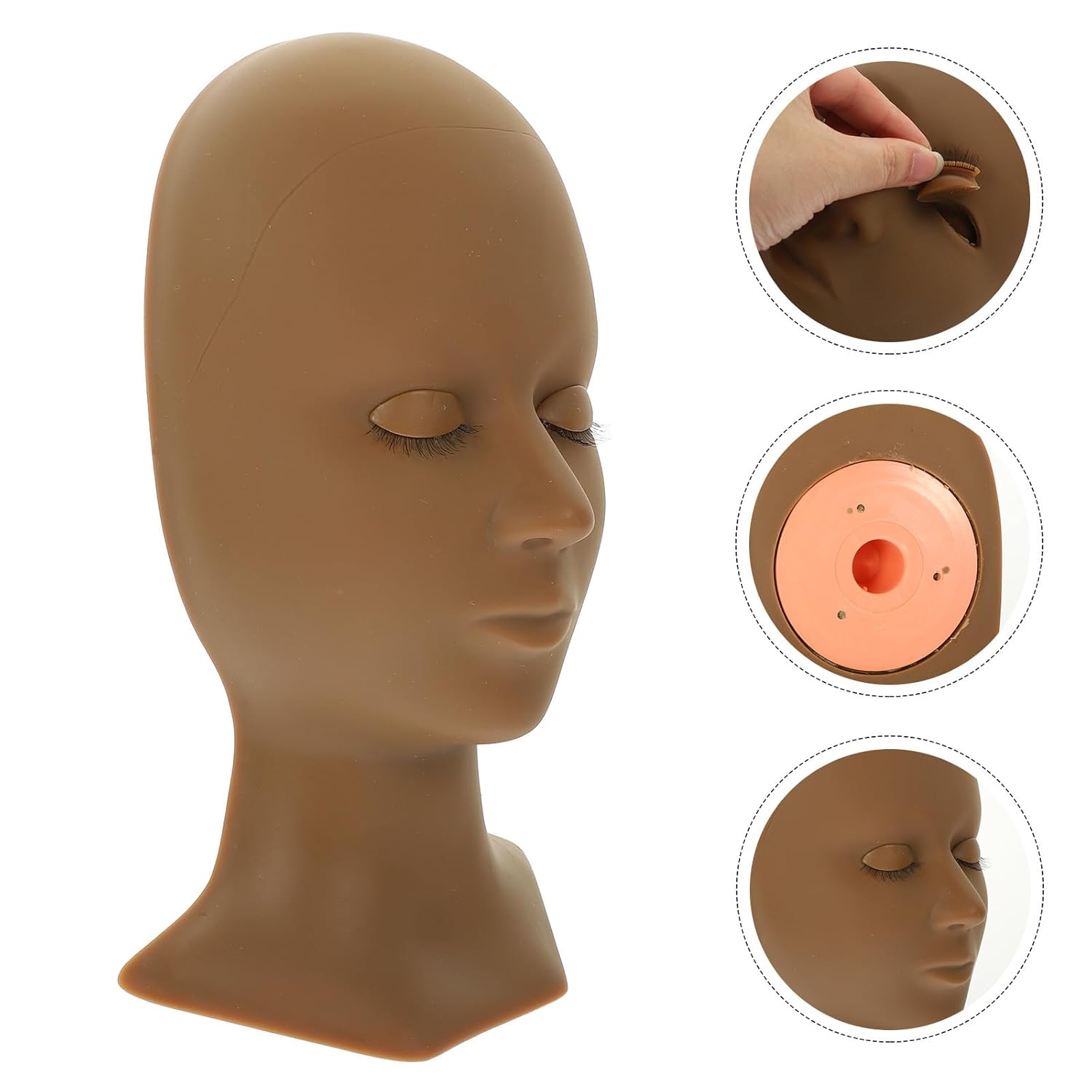 Healeved Eyelash Extension Trainer Mannequin Head with Removable Eyelids Silicone Makeup Practice Head for Lash Grafting Training Set with 4 Pairs of Replaceable Eyes, Skin Color, Single