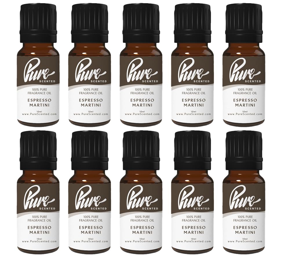 Pure Scented 100ml Fragrance Oils - 10 x 10ml Suitable for Candles, Soaps, Slime, Diffusers, Cosmetics, Wax Melts, Designer (10 x 10ml, Espresso Martini)