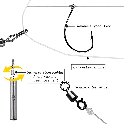Miniatura 3 de THKFISH Fishing Ready Tied Rigs Drop Shot Rig with Wacky Rig Hooks Drop Shot Weights Swivel Wire Leader Line Rigs Bass Fishing Rigs 5PCS