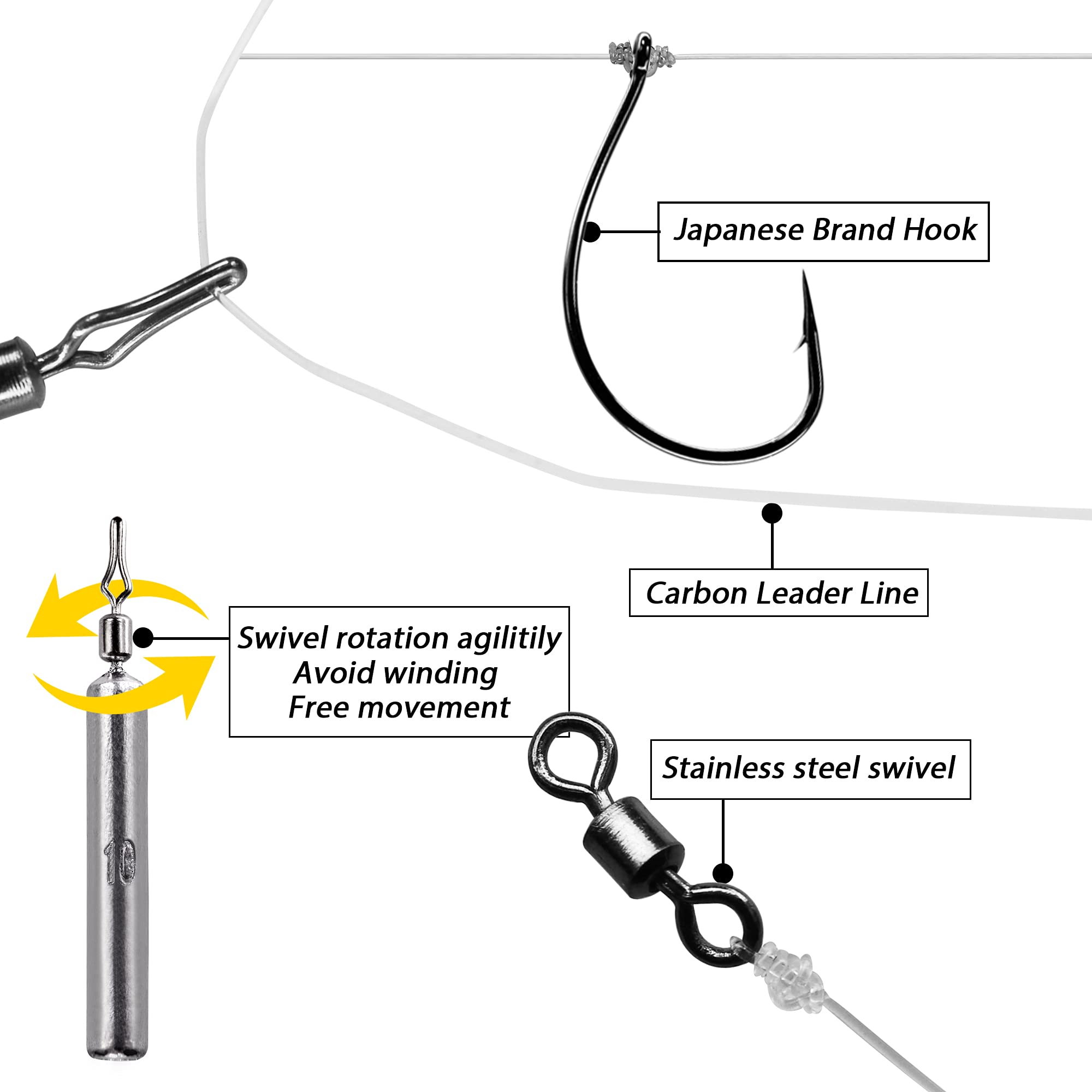 THKFISH Kit de Anzuelo de Pesca con Plomos y Líder para Trucha Lucio Dropshot Rig