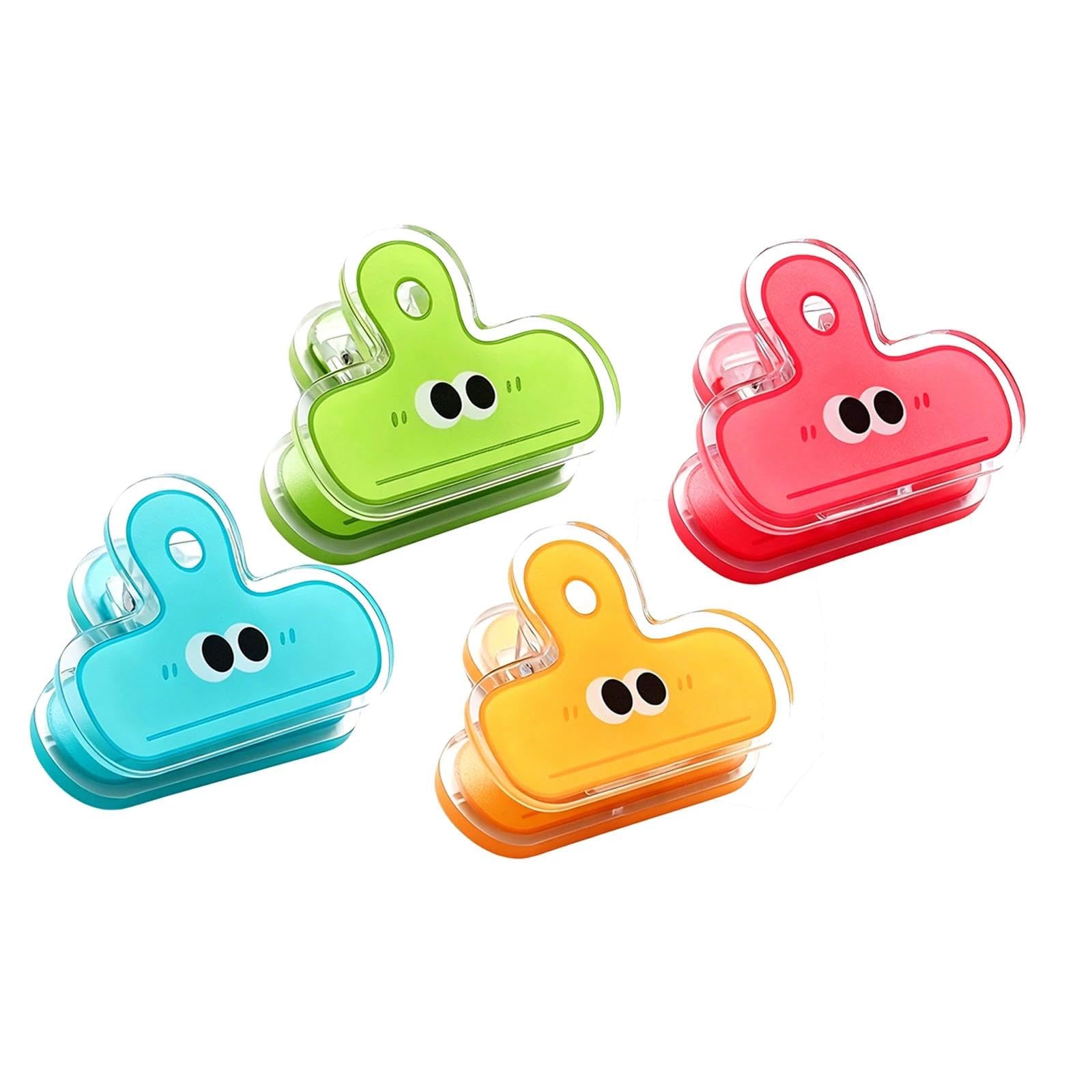 4PCS Cartoon Acrylic Food Clips, Big Eye Bag Clips for Snacks and Kitchen, Reusable Plastic Clip for Food Bag Sealing, Great for Freezer Bags Lunch Bags Coffee Pantry Organization Travel