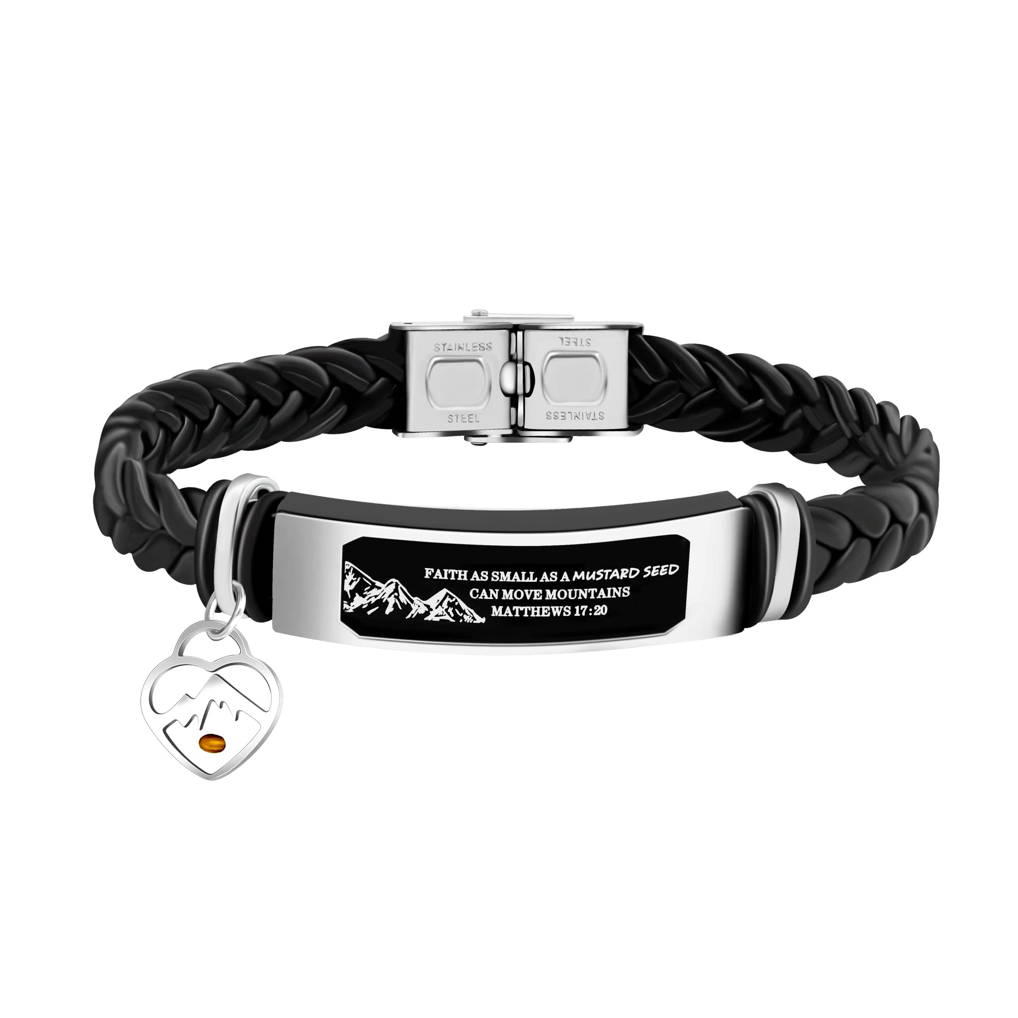 Uloveido Leather Wristbands Bracelet Faith Small AS A Mustard Seed Can Move Mountains Matthew 17:20