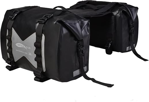 Waterproof Motorcycle Saddlebags - 50L Motorbike Travel Panniers - Detachable Bags for Scooter, Honda, Suzuki, Yamaha Grey, 2 Pack
