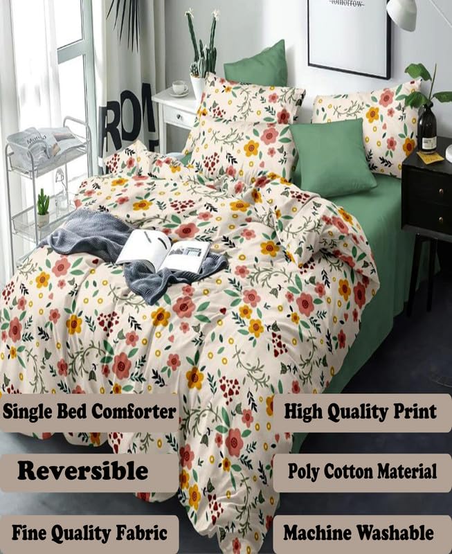 Image of Polycotton Polyester Polyfill 120 GSM Reversible Single Bed Comforter, Blanket, Queen (60x90 inch) Cream & Yellow