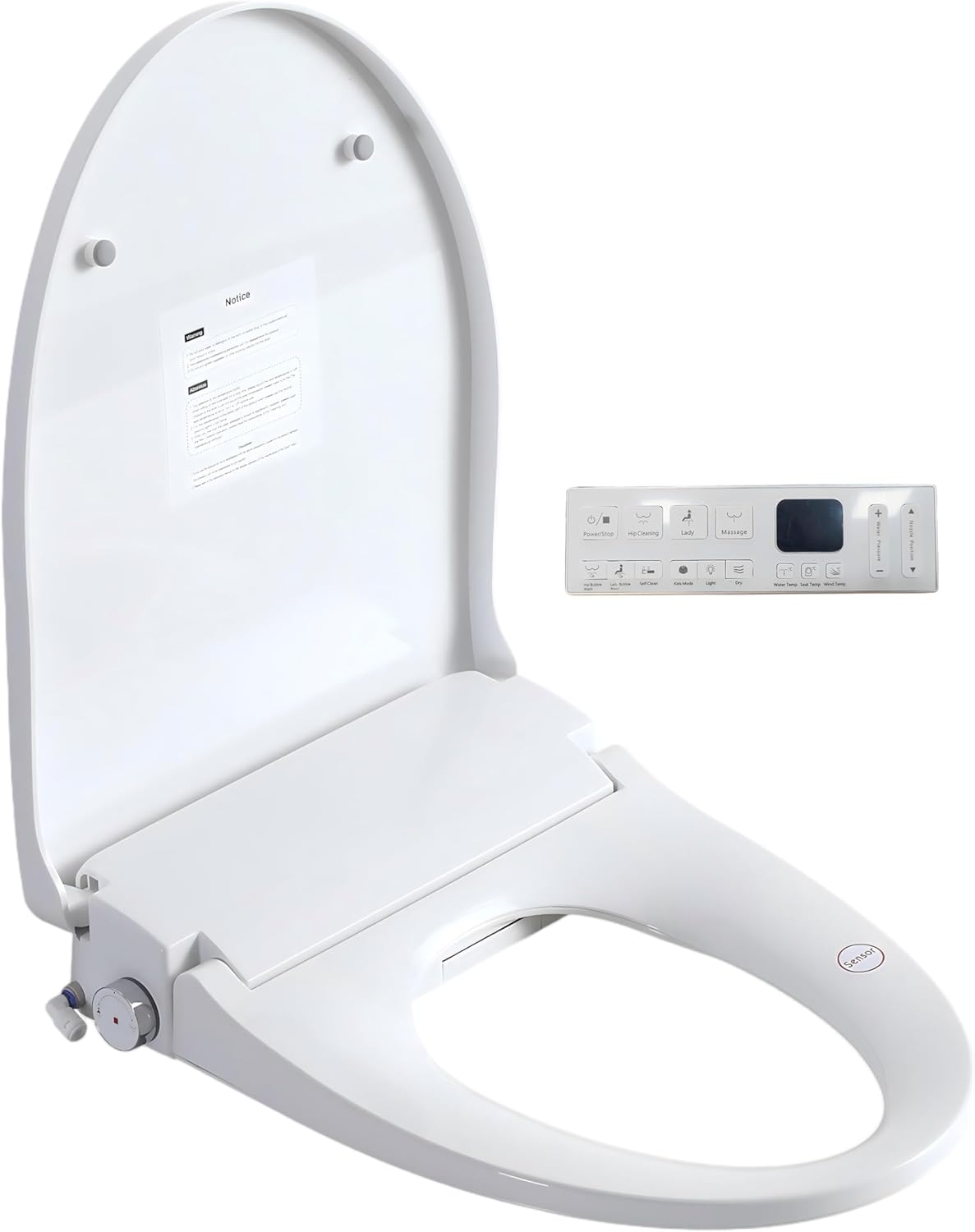 Smart Bidet Toilet Seat with Side Knob Control Heated Seat Adjustable Water Temperature & Pressure Automatic Nozzle Cleaning and Night Light