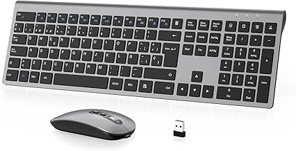 Wireless Keyboard and Mouse Combo - cimetech 2.4G Rechargeable Keyboard and Mouse, QWERTY Spanish Layout, Ergonomic Design Keyboard, Ultra-Thin for Computer/PC/Laptop/Windows 10/8/7 (Grey)