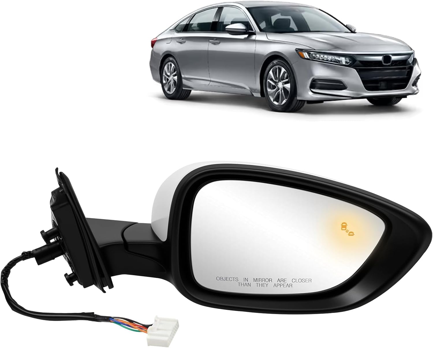 Right Side Door Mirror Compatible with Honda Accord EXL Hybird Touring 2018-2022 7-Pins White Replace HO1321329 76208-TVA-A22