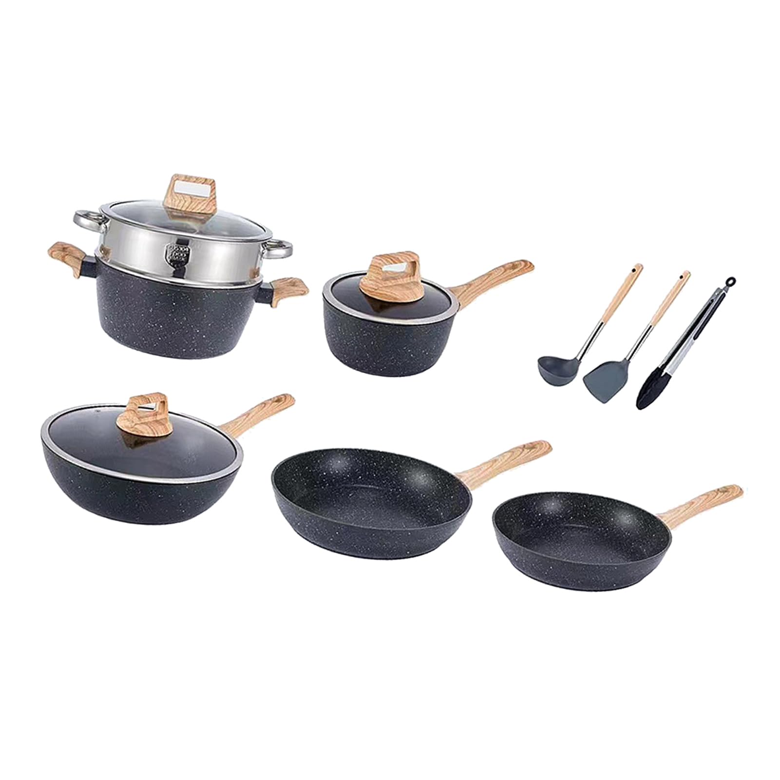 Yosoo Health Gear Zestaw naczyń Kuchennych, Aluminiowe Garnki z powłoką nieprzywierającą Zestaw Patelni z Patelnią Rondelki Patelnia do Smażenia z pokrywką, Równomierne Ogrzewanie do Gotowania w