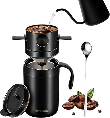 Miniatura 1 de Juego de cafetera para acampar de 16.9 fl oz, cafetera portátil de acero inoxidable 304, 4 piezas, cafetera de camping para exteriores, viajes,