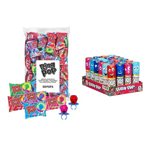 Ring Pop Paquete de fiesta variado envuelto individualmente  50 chupones de paletas de caramelo con sabores surtidos y surtido de dulces Push Pop a