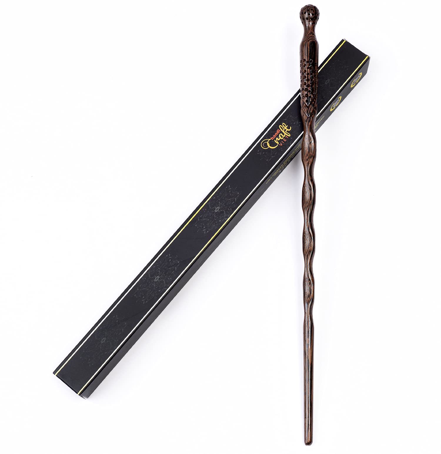 Handicraftviet - Baguette magique en bois sculpté à la main pour magiciens/cosplay de collection, cadeau magique pour Halloween, Noël et fête d'anniversaire, 38,1 cm (S6)