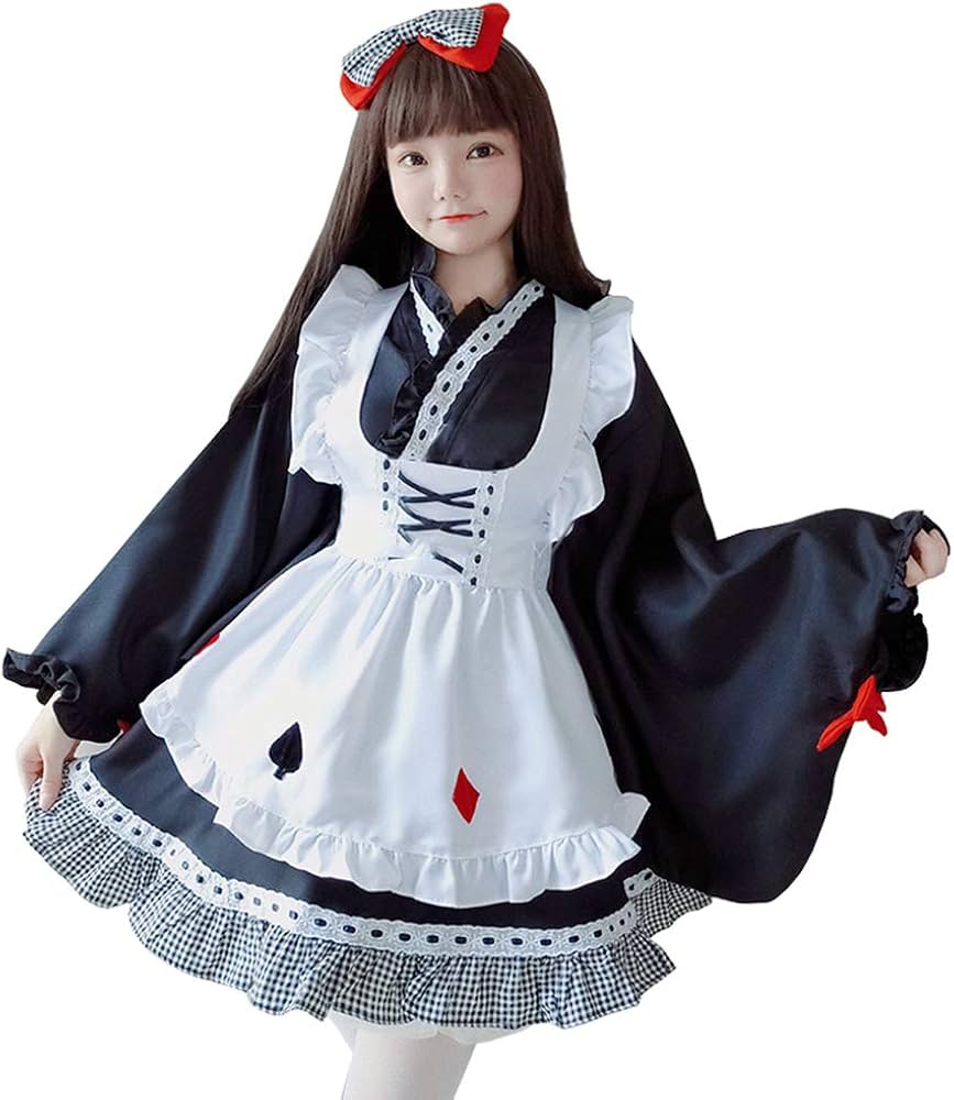 Amazon.co.jp: メイド服 コスプレ 和風 ブラック 長袖 レディース 文化