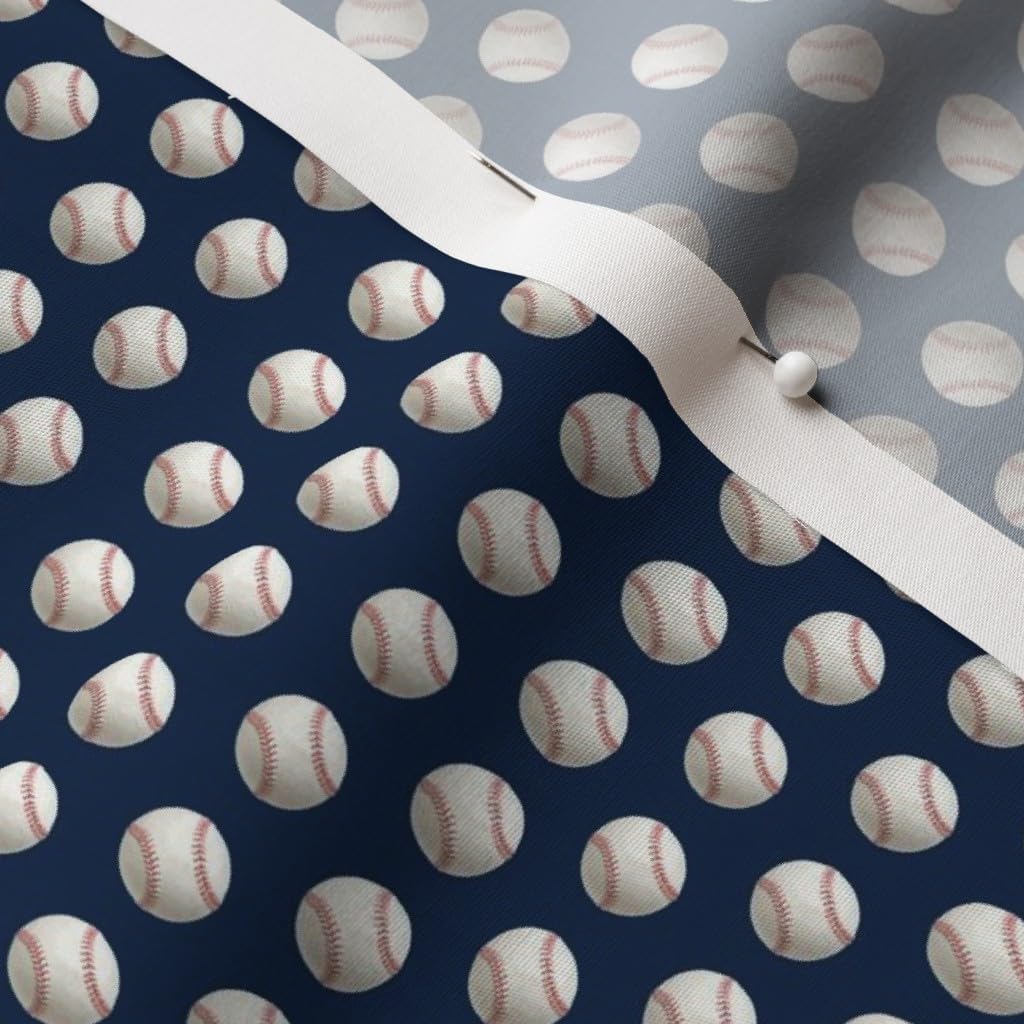 Spoonflower Fabric - Navy Baseballs Baseball Blue Simple Red Printed on Cotton Poplin Fabric by The Yard - Sewing Shirting Quilting Dresses Apparel Crafts