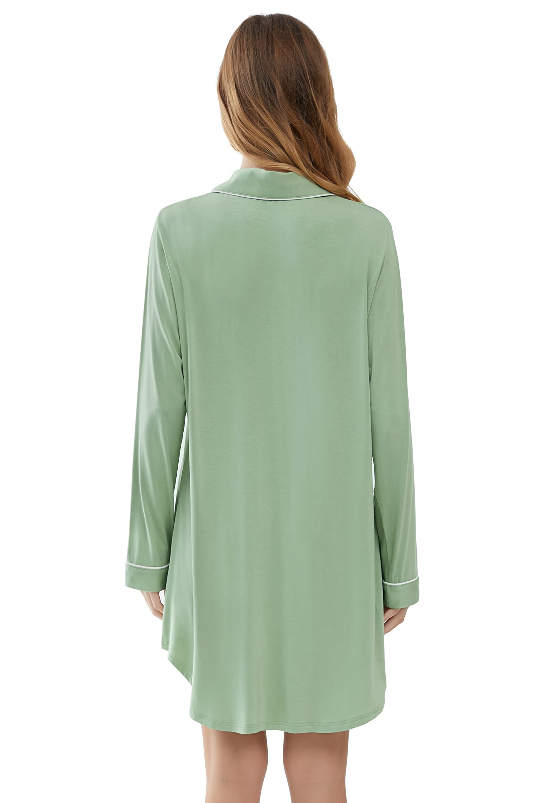 Joyaria Damen Nachthemd Langarm Durchgeknöpft Knopfleiste Pyjama Schlafshirt/Nachtkleid Kurz