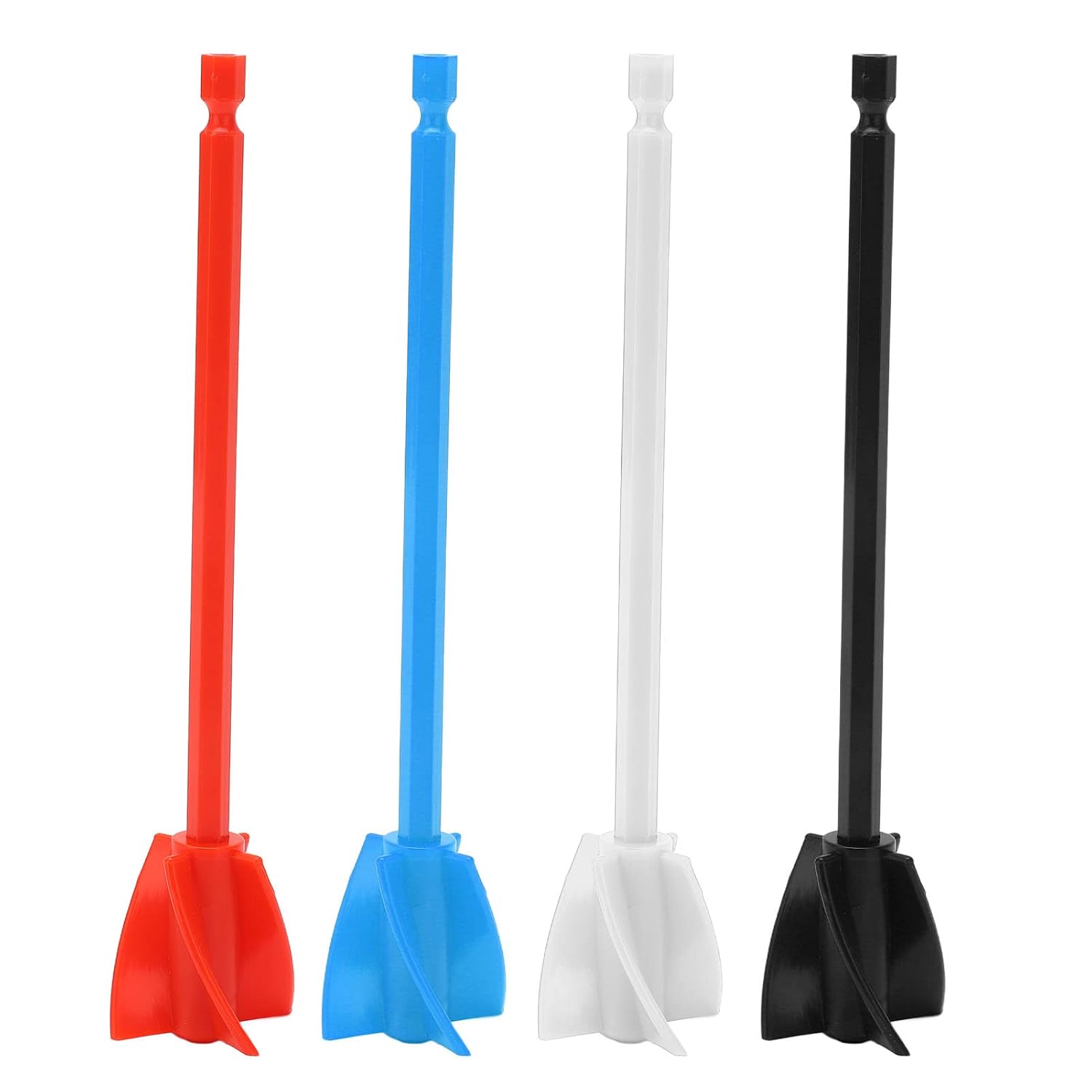 Paint Mixer Drill Attachment, Reusable Uniform Mixing Paddle Set for Resin Paint Crafting ABS Black red White Blue 14in 1/4in hex Shank 4pcs
