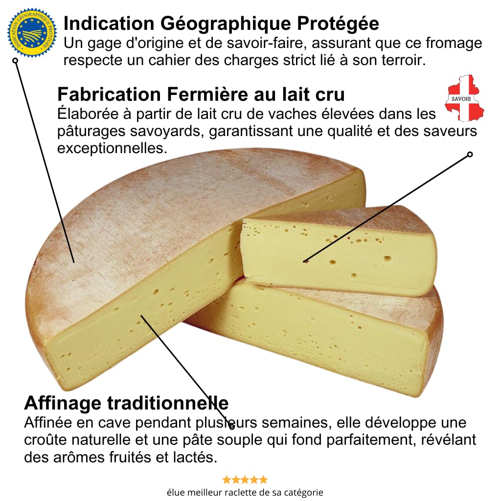 Raclette de Savoie IGP Fermière – 1/4 de Meule 1,2kg - Fromage Authentique au Lait Cru de Montagne – Affinée en Savoie – Idéale pour Raclette & Plats Chauds – Goût Fruité & Fondant - Premium