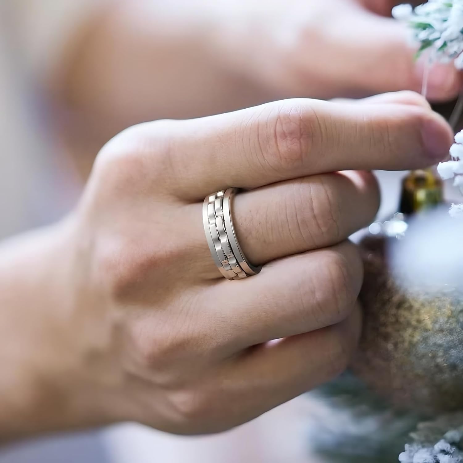 MMTTAO Men's Gear Fidget Anxiety Spinner Rings Wedding Bands for Men Women 8MM Titanium Two Gear Anxiety Stress Relief Spin Ring High Polish Wedding Engagement Band Comfort Fit Jewelry Gift Size 6-13 - Image 7