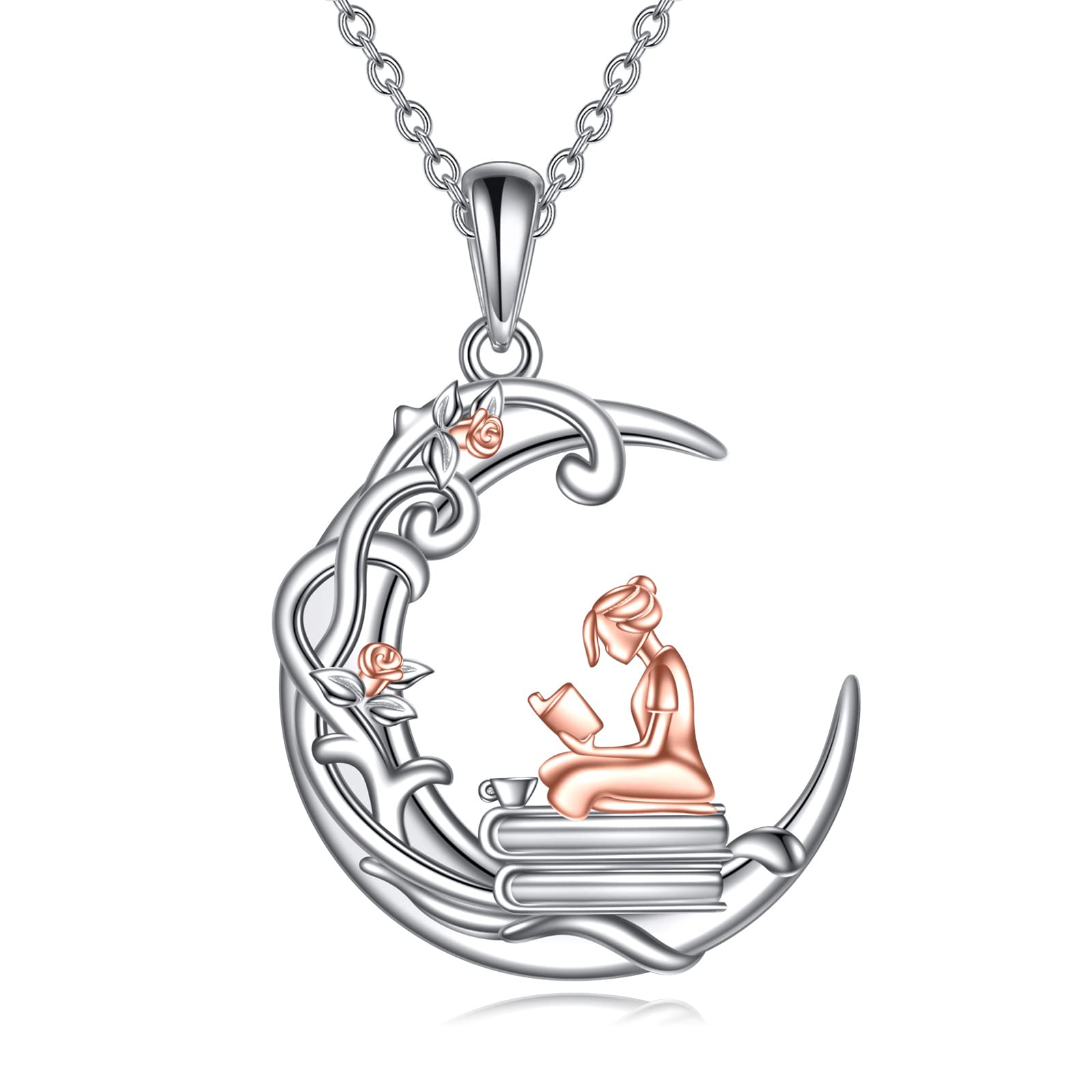 YFN Collana in argento sterling 925 amante dei libri lettura ragazza ciondolo laurea regalo gioielli per donne ragazze, Argento sterling, stile 4