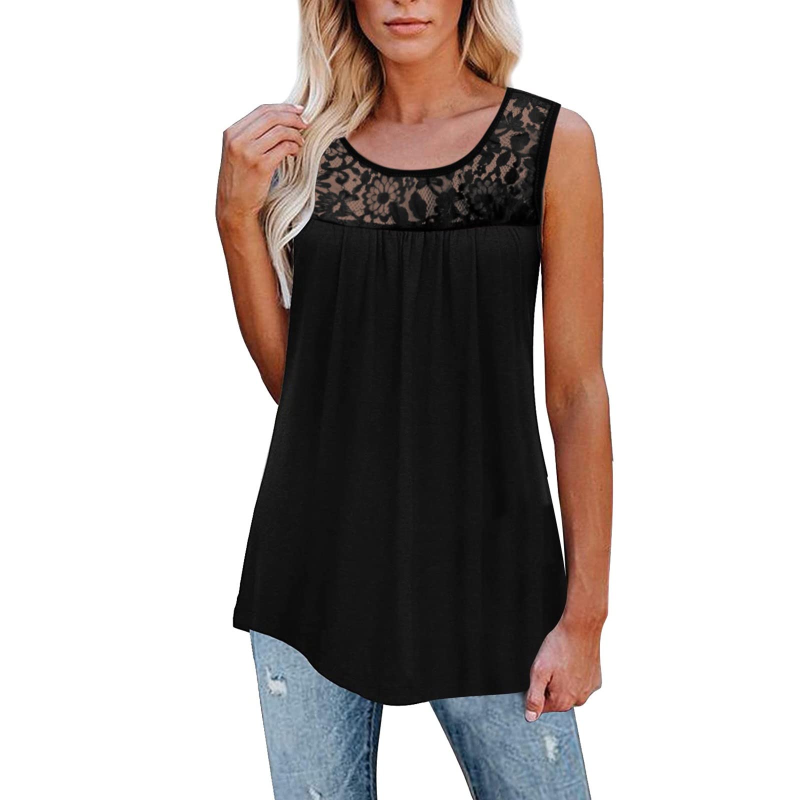 RYTEJFES Top Lencero Mujer, Vestir Fiesta Elegantes Top Casual Fitness Tank Top Blusa Blanca Tallas Grandes Camisetas Tirantes Deporte Tunic Basicas Camiseta de Tirantes