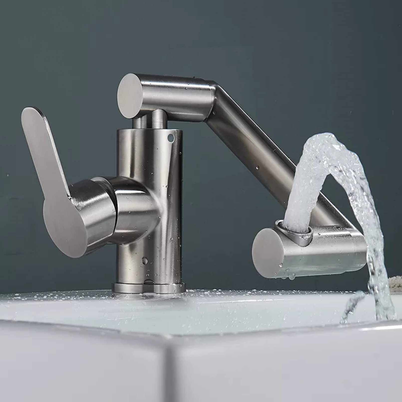Grifo de latón cepillado para fregadero con batidora agua caliente deformable cocina baño