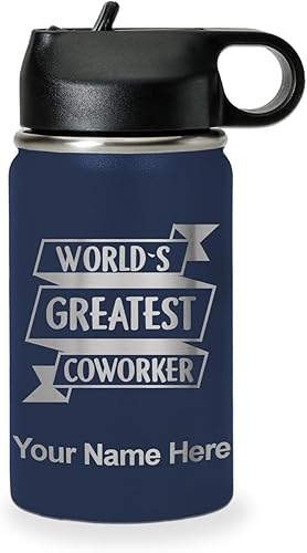 Miniatura 17 de LaserGram Personalized Water Bottle, World's Greatest Coworker, Stainless Steel Double Wall Vacuum Insulated with Flip Top Straw, Custom Engraved