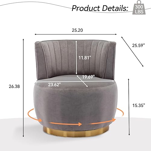 Miniatura 2 de Homtique Silla giratoria para sala de estar, moderna silla tapizada de tela de terciopelo con barril redondo, giratoria de 360 grados, pequeña silla