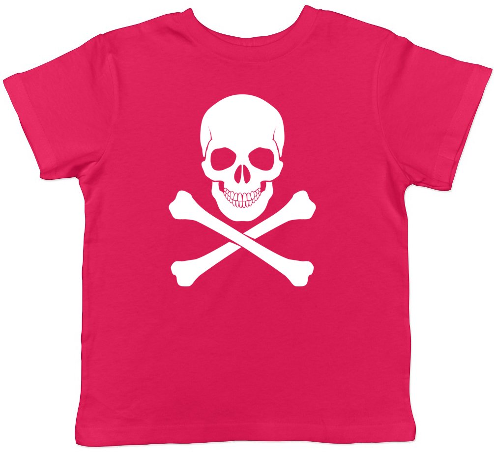 Shopagift Skull and Crossbones Gothic Childrens Kids Short Sleeve T-Shirt Pink