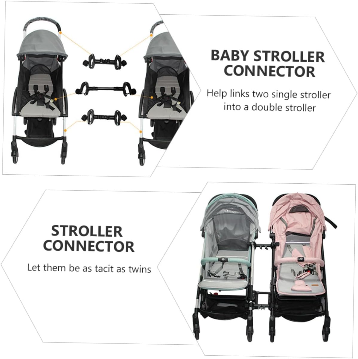 3Pcs Adjustable Twin Stroller Connector for Prams Dual Stroller Attachment for Connecting Into Twin Outdoor Use for Parents