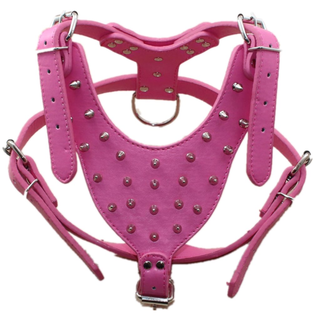 Colliers, harnais et laisses en cuir cloutés pour chien de taille moyenne et grande taille (M, rose vif)