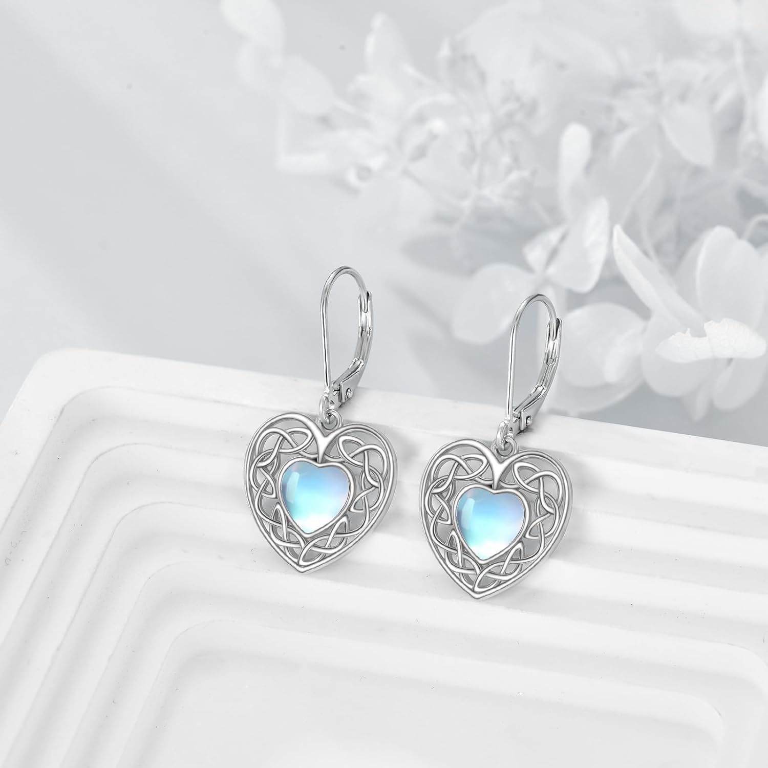 Celtic Moonstone Drop Earrings 925 Sterling Silver Heart Moonstone Dangle Earrings Irish Celtic Knot Jewelry Gift for Women - Image 3