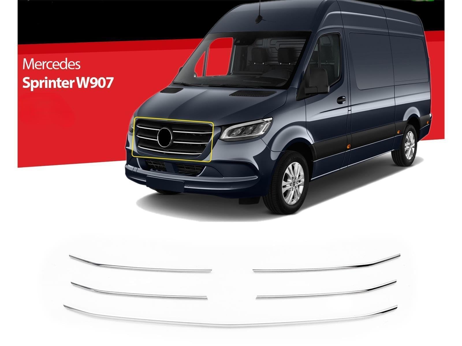 Kühlergrill Leisten für Mercedes Sprinter W907 ab 2018 Edelstahl 5 TLG
