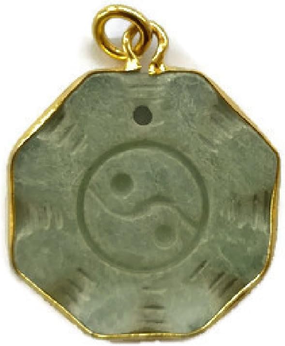 Vintage Myanmar Jade Handmade Taiji Eight Diagrams Yin Yang,Tai-chi,Tao, Feng Shui Symbol Amulet Pendant with Black PU Leather Cord Wax Rope Chain Necklace.