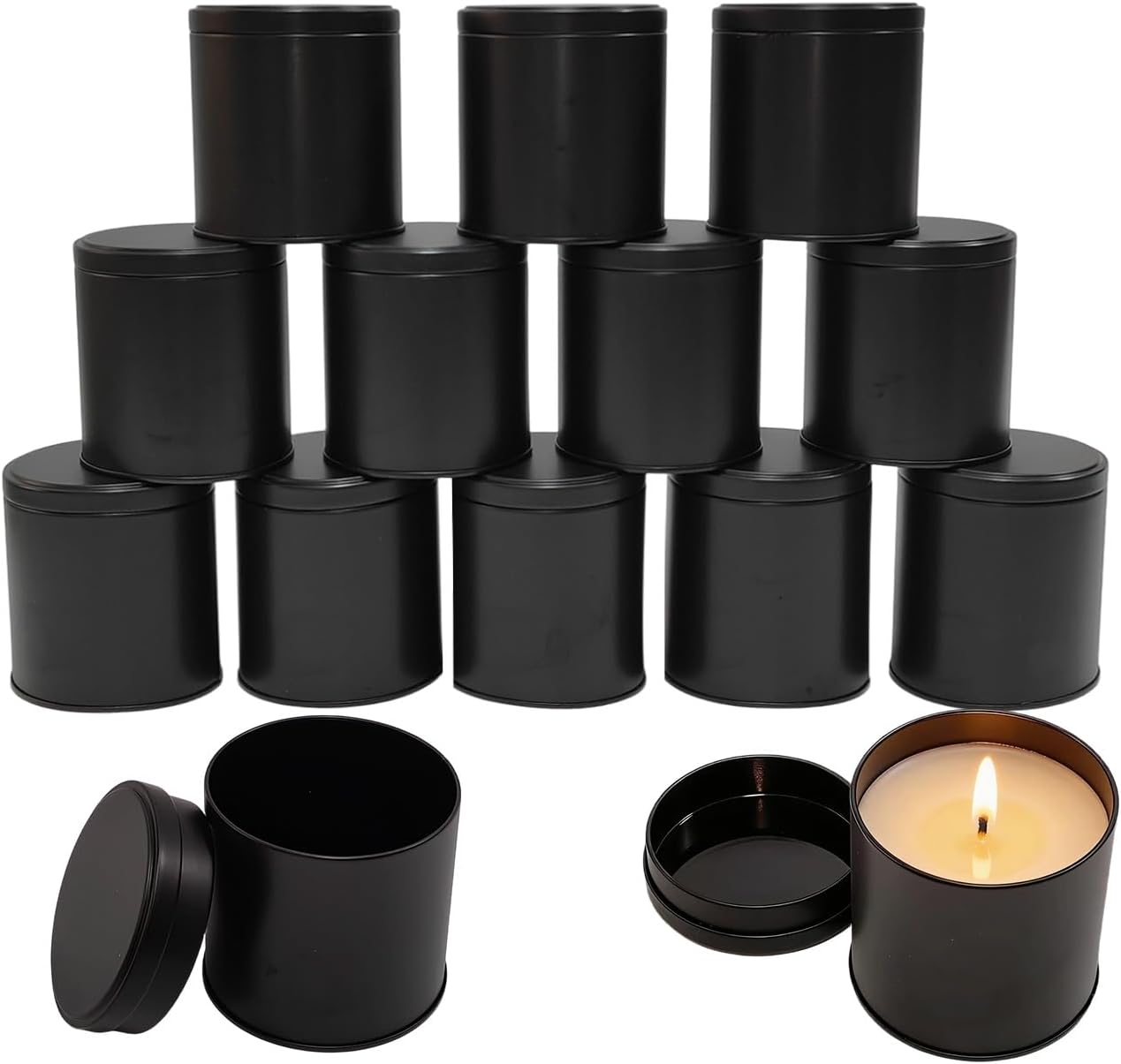 12 Pack 10 oz Black Metal Candle Tins with Lids – Double-Sided Black Finish Round Containers for DIY Candle Making, Storage & Small Business Use