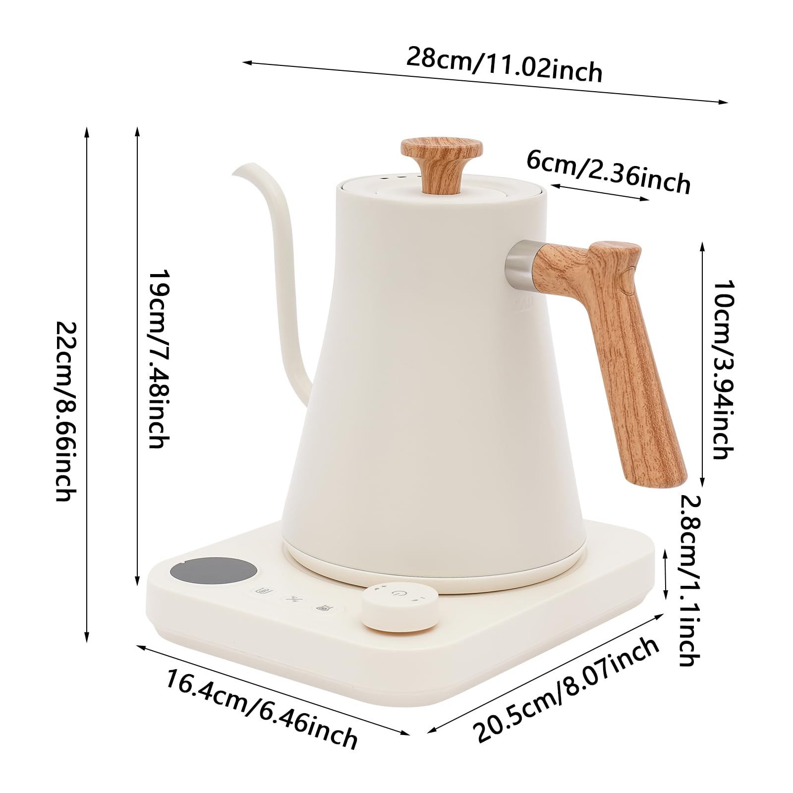 Bollitore elettrico a collo d'oca 900ml con controllo della temperatura display a LED,bollitore acciaio inossidabile ebollizione rapida for caffè versato sulla pressa francese(White)