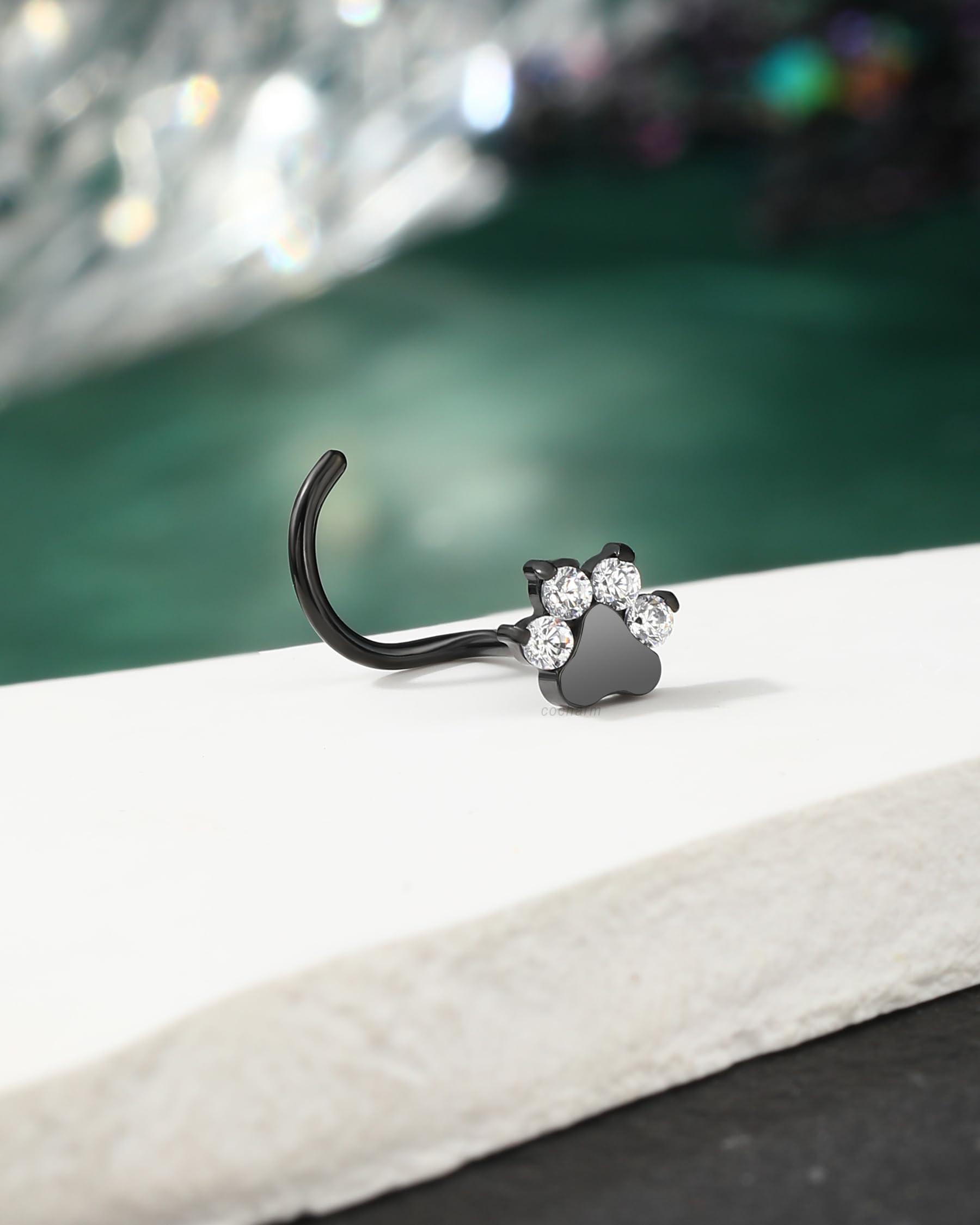 CM Crareesi Mania Nasenpiercing Ring G23 Titan Nasenring Silber Schwarz 20G Pfotenabdruck Nasenstecker S-förmig Nase Screw Nostril Piercing Schmuck Körper Piercing Schmuck
