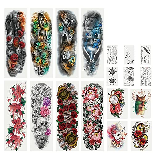 DaLin Extra Large Full Arm Temporary Tattoos and Half Arm Tattoo Sleeves Fake Tattoos for Women Men, 18 Sheets (Collection 2)