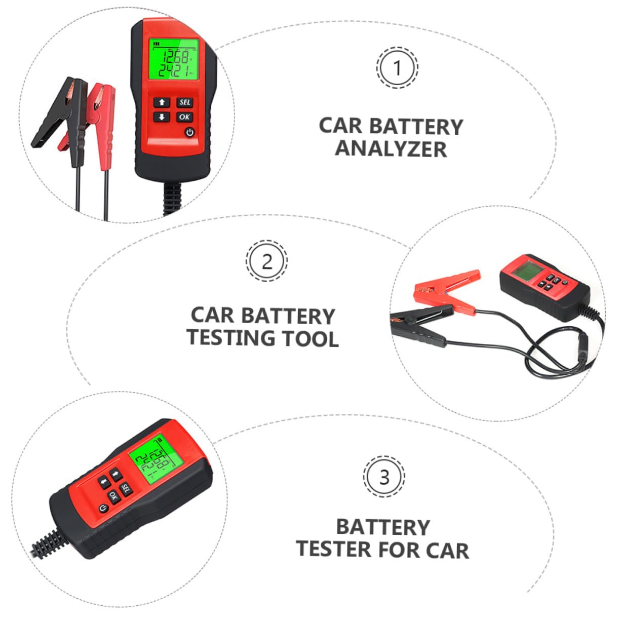Mikikit Comprobador de Batería para Coche de 12 V Pantalla de Vida Útil, Operación Fiable y Precisa, Material Abs y Cobre, Rango de Voltaje 7 15v para Diagnóstico Automotriz