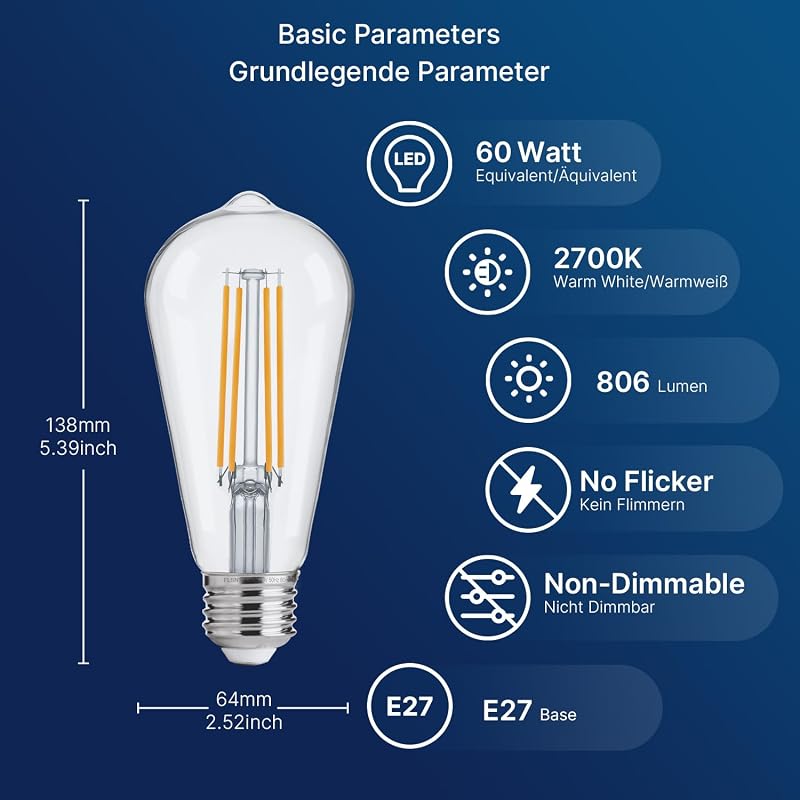 FLSNT E27 LED Vintage Izzó Mozgásérzékelős Automatikus 7W Meleg Fehér 2700K 2db