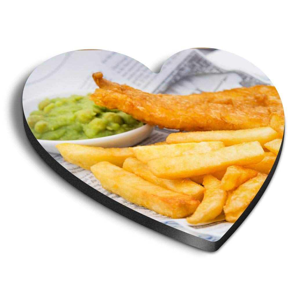 1 x Heart MDF Magnets - Fish & Chips Food British Seaside 21529