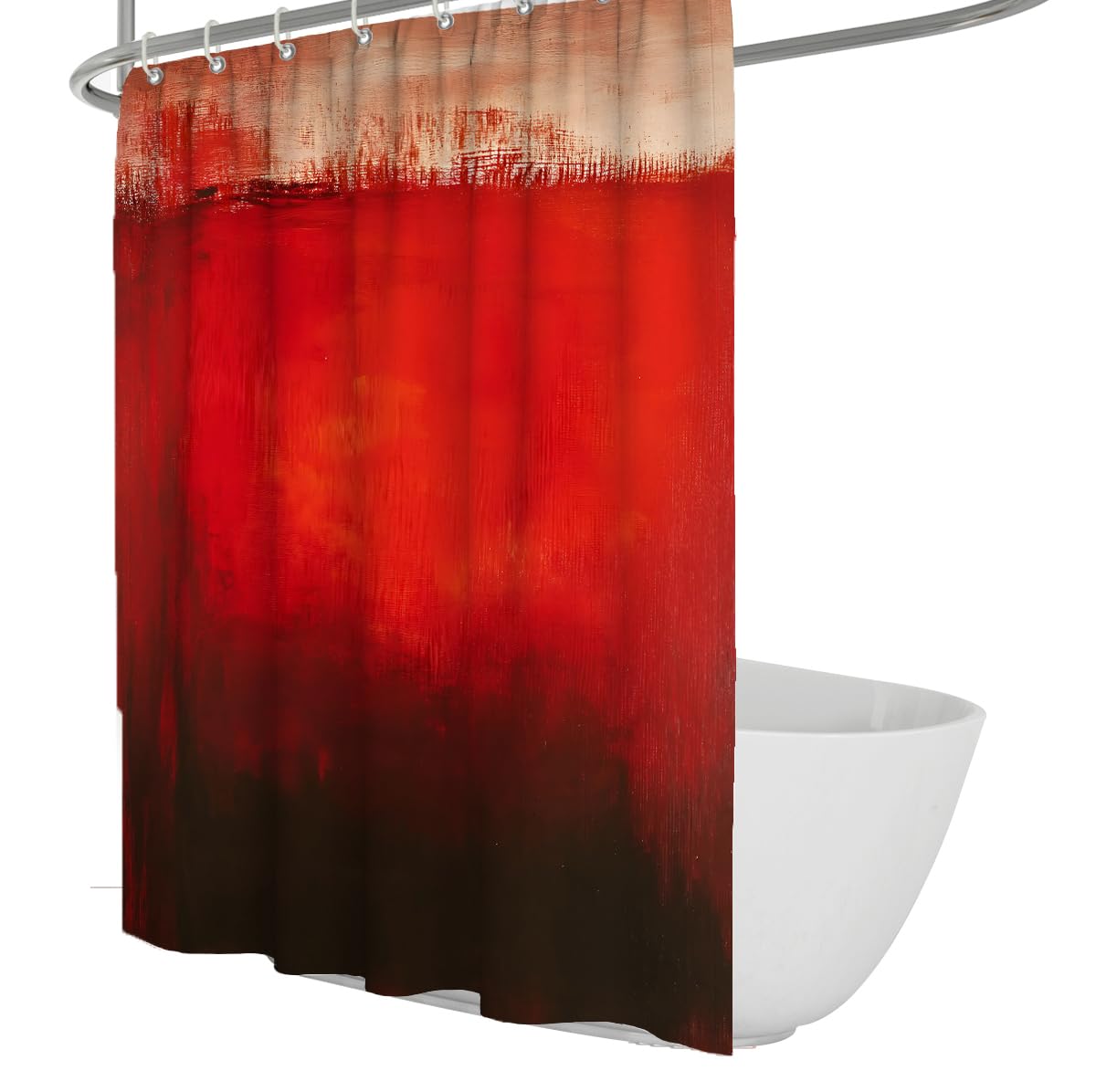 OLLIAR Home Abstract Watercolor Shower Curtain Gradient Red Blocks Geometric Modern Contemporary Aesthetic Minimalist Polyester Bathroom Curtains Set with Hooks 240x180cm