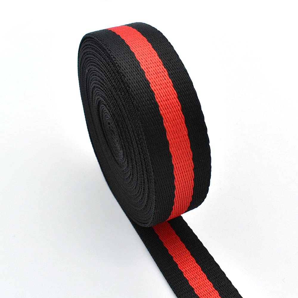 20mm Black and Red Striped Webbing Cotton Webbing Fabric Belt Dog Collar Webbing Polyester Webbing 3/4inch Webbing for Pet Collar Backpack